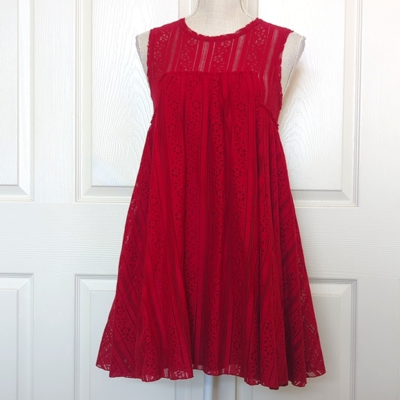 Free People Tu-Es-La Maroon Red Lace Babydoll Mini Dress - Picture 3 of 8
